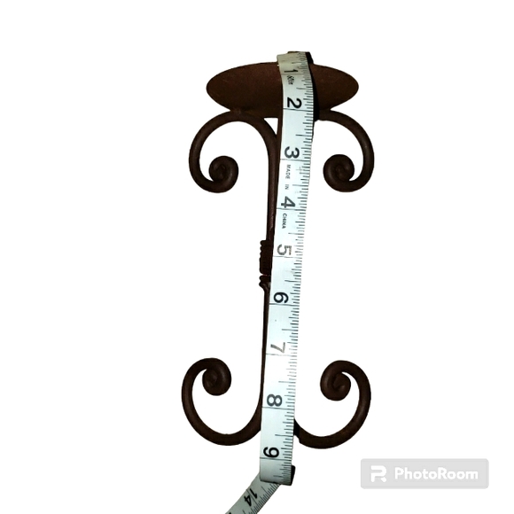 Vintage Rustic Wrought Iron Scrollwork Design Pillar Candle Holder Set - Picture 10 of 11